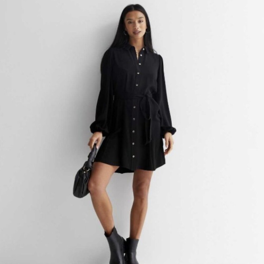 NWT petite mini black shirt dress with long sleeves 2P